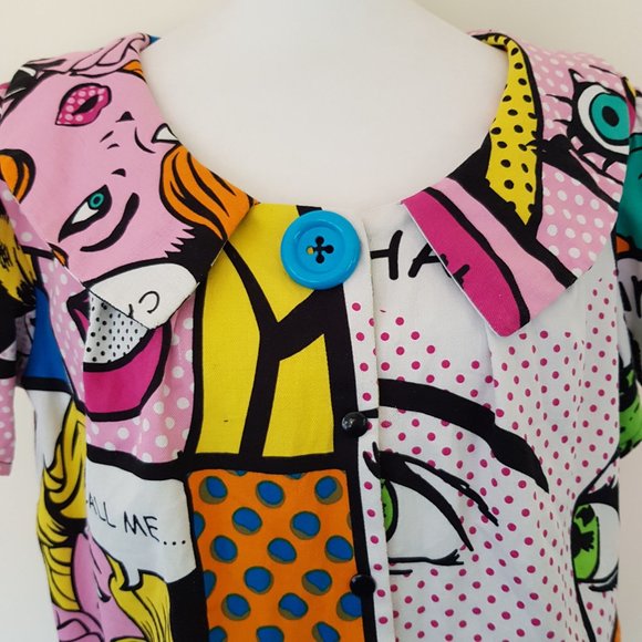 Unique Handmade Button Through Cartoon Short Crop Blouse Top Cosplay Relaxed Fit - Picture 5 of 12